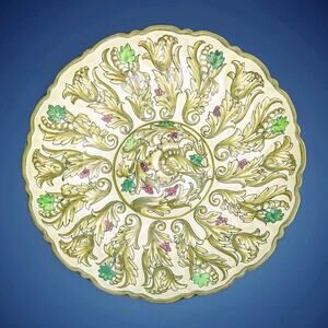 Ardalt Daliso Lustri Vintage Serving Bowl Green Scrolls Grapes Rare Leaves Gold